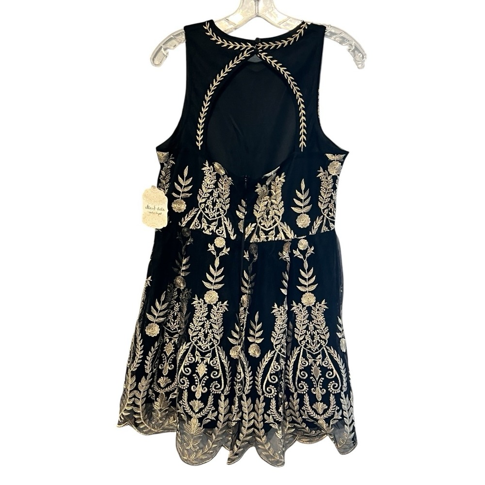 NWT Altar'd State Black Gold Embroidered Mini Dress L Fit & Flare Party - Picture 4 of 10